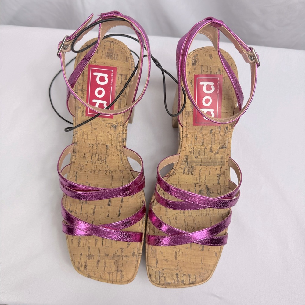 NIB POP Admission Metallic Pink Cork Heeled Sandals - Picture 10 of 14